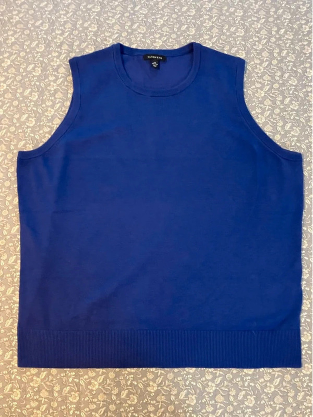 Lands End Womens 1X Cobalt Blue Sleeveless Sweater Shell Knit Top Plus 16W 18W